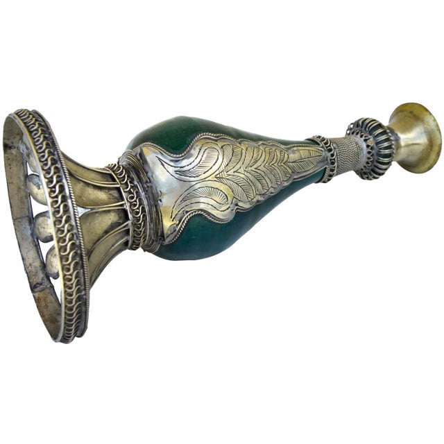 Mid 20th Century Moroccan Green Ceramic Candleholder With Engravings For Sale In New York - Image 6 of 8