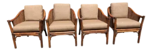 Set of 4 Vintage McGuire San Francisco Bamboo Rattan & Cane Lounge Dining Armchairs