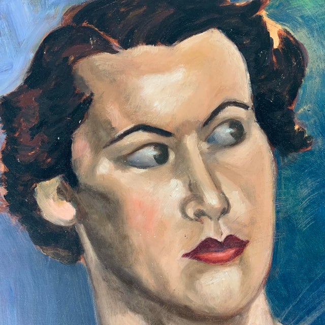 Incredible one of a kind vintage portrait of lady with wicked side eye judgement face. Love the colors and brush strokes....
