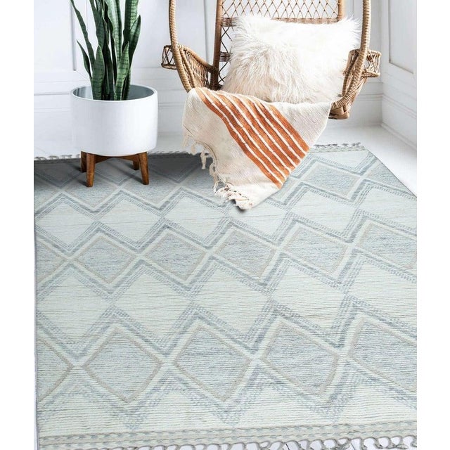 6x9 Ivory Hand-Knotted Wool Diamond Weave Geometric Modern Carpet Rug For Sale - Image 9 of 9