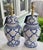 Classic blue and white ginger jar lamps featuring a bold geometric lattice pattern paired with a Greek key border. These...