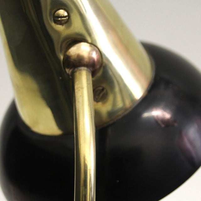 Black Mid-Century Adjustable Brass Table Lamp attributed to Jacques Biny for Luminalité, 1950s For Sale - Image 8 of 14