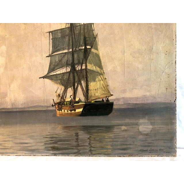 Early 20th Century Signed 1915 Danish Marine Painting by Alfred Theodor Olsen (1854-1932) For Sale - Image 5 of 7
