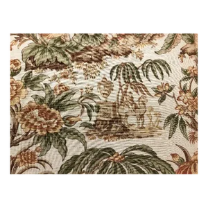 Lee Jofa Nelson Straw Linen Nylon Floral Beige Botanical Toile Green Coral Printed in England Upholstery Drapery Fabric