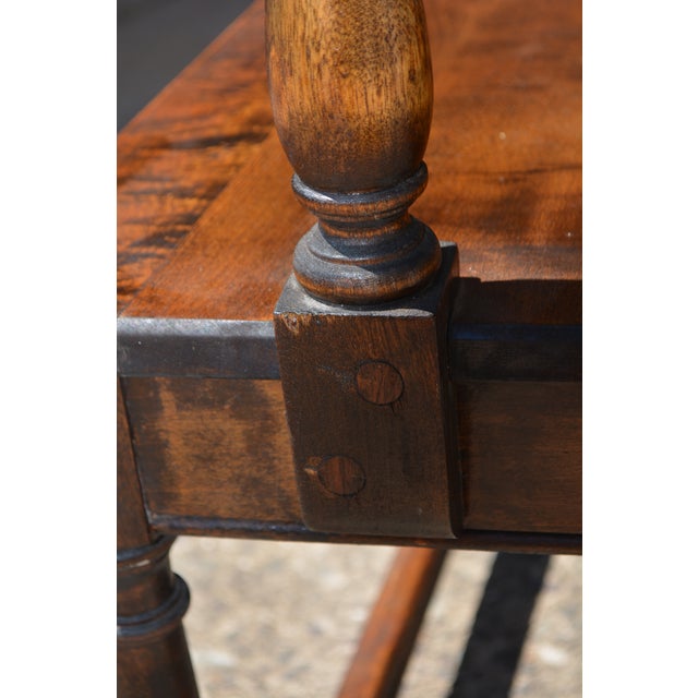 Antique Elgin a Simonds Dark Oak Wood Wainscot Side / Dining Chair W/ Arms & Carved Back For Sale - Image 16 of 18