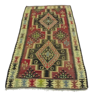 1960s Rustic Style Cappadocia Handmade Anatolian Geometric Wool Turkish Kilim Rug
