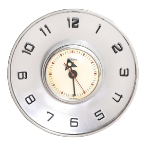 Mid-Century Brushed Aluminum & Bakelite Telechron Saucer Wall Clock Model 2h101