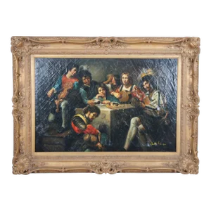 Mid 20th Century Concert With a Bas-Relief After Valentin De Boulogne French Oil Painting Framed