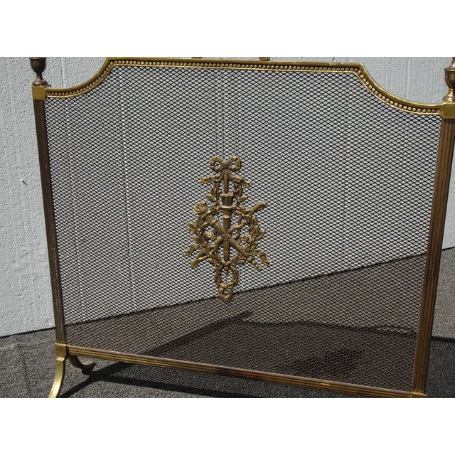 Maison Jansen Vintage French Louis XVI Style Brass Fireplace Screen Maison Jansen Style For Sale - Image 4 of 14
