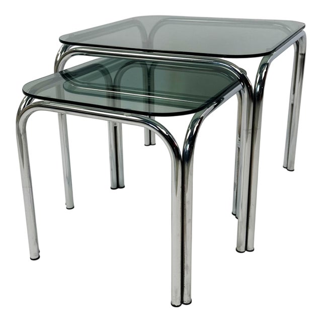 Glass Nesting Tables, 1970s, Set of 2 For Sale