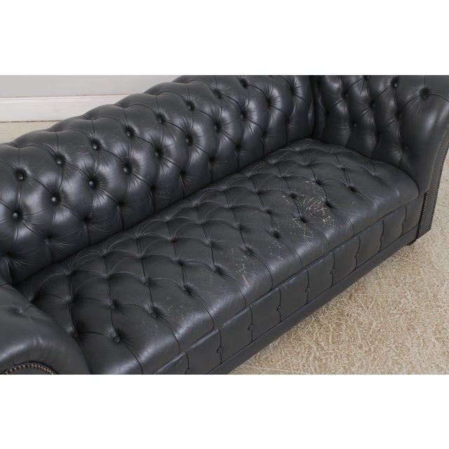 Animal Skin Blue Leather Chesterfield English Style Loveseat For Sale - Image 7 of 18