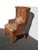 French Country Vintage Lane French Country Brown Wingback Cane Bamboo Chair W Leather Straps For Sale - Image 3 of 13