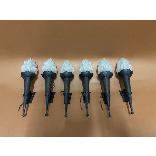 Metal Wall Sconces and Torchères, France, 1950, Set of 6 For Sale - Image 7 of 7