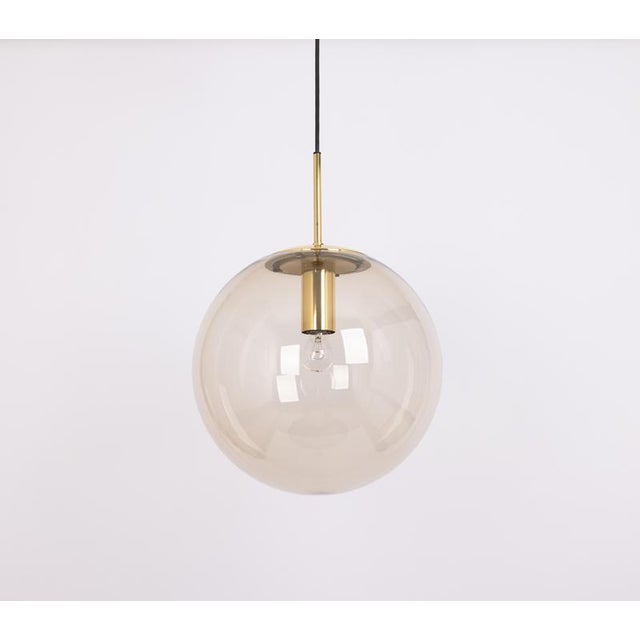 1970s Large Vintage Brass with Smoked Glass Ball Pendant from Limburg, Germany, 1970s For Sale - Image 5 of 9