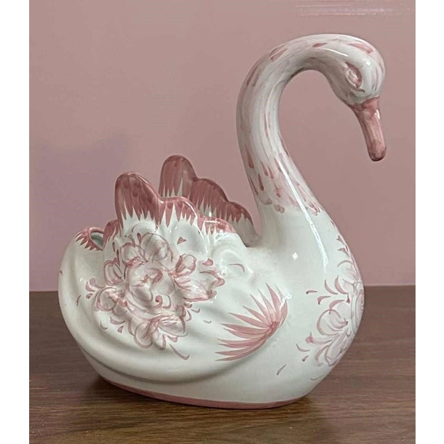 Vintage Portuguese Vestal Pottery Swan Planter For Sale - Image 4 of 7