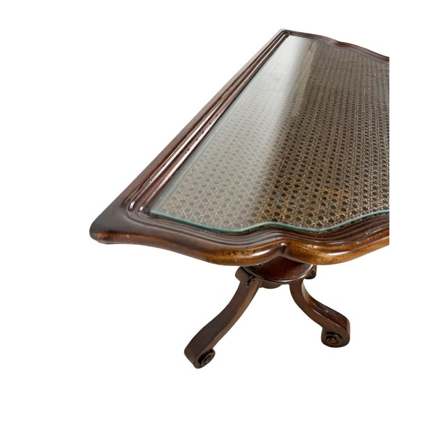 Late 20th Century Vintage Southampton Demilune Console Table With Cane & Glass Top For Sale - Image 5 of 18