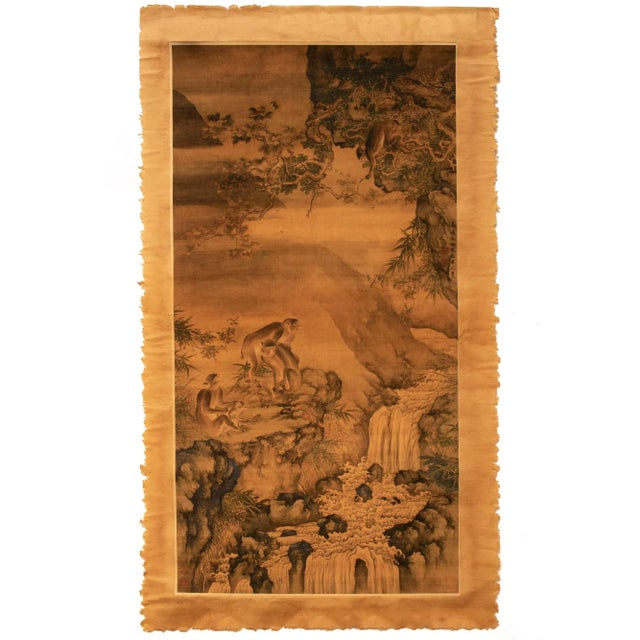 Camel Post-1940s After "Landscape With Monkeys" by Shen Quan, Scroll on Rice Paper For Sale - Image 8 of 8