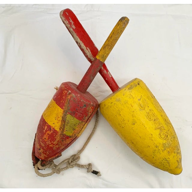 Red & Yellow Wood Buoys, S/2 For Sale - Image 9 of 9