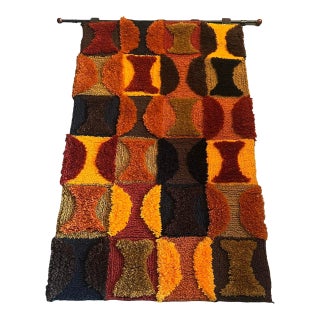 Vintage Mid Century Modern Abstract Wall Art Tapestry Carpet 1960s 1970s For Sale