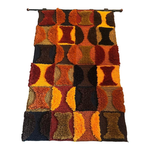 Vintage Mid Century Modern Abstract Wall Art Tapestry Carpet 1960s 1970s For Sale