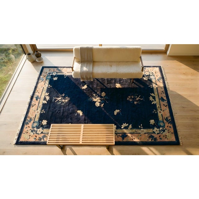 1900s Navy Floral Traditional Antique Chinese Peking Carpet Wool Knotted Rug For Sale - Image 14 of 14