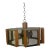 1970s Fredrick Ramond Hexagonal Brass Oak Wood Smoke Glass Chandelier For Sale