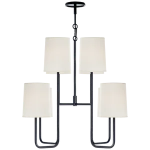 Barbara Barry for Visual Comfort Signature Go Lightly Medium Chandelier in Charcoal with Silk Shades