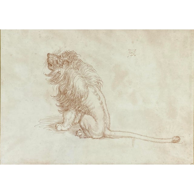 Finely executed Old Master style drawing of a seated lion, inspired by the celebrated animal studies of the German...