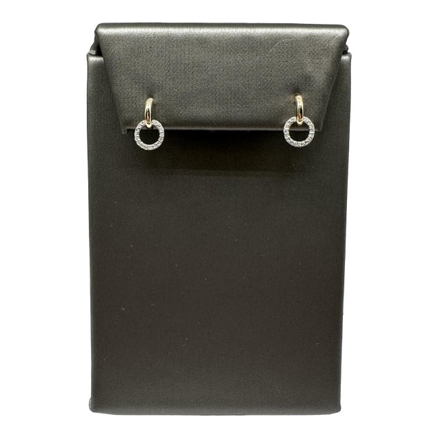 Diamond Circle Drop Earrings in 14kt Yellow Gold – 0.08ctw, New, A Pair For Sale