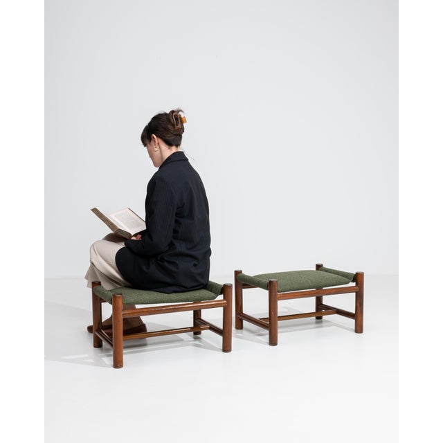 Wood Pair Of Mid-Century Upholstered Stools For Sale - Image 7 of 11