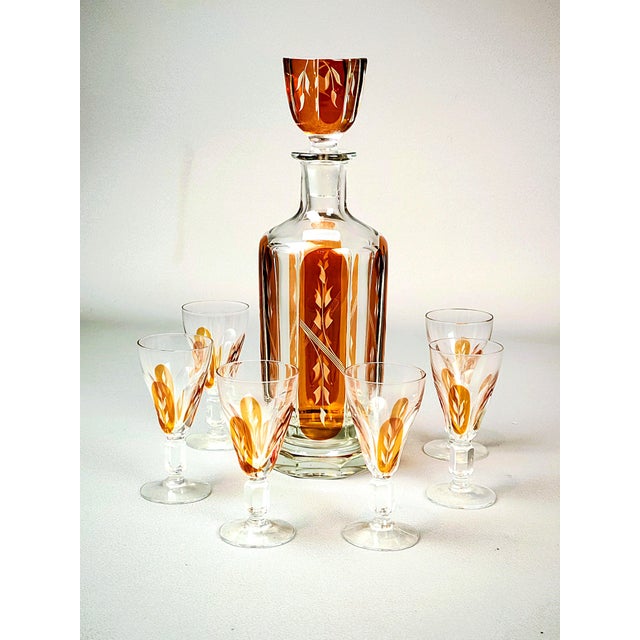 Golden Honey Amber Carafe with Glasses, Set of 7 For Sale - Image 11 of 11