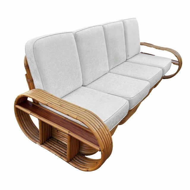 1940s 1940s Restored Rattan Six-Strand Shelf Arms Sofa and Chair Set For Sale - Image 5 of 11