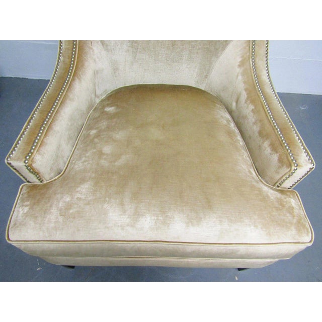 Pair of Century Furniture Velvet Upholstered Nail Head Lounge Chairs and Pillows For Sale - Image 16 of 18