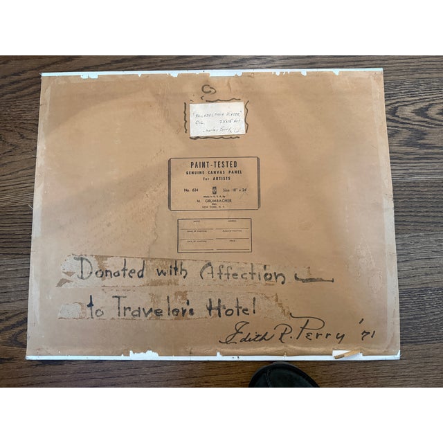 Vintage Original Oil on Board Painting, "Philadelphia Winter", Signed C. Perry For Sale - Image 9 of 12