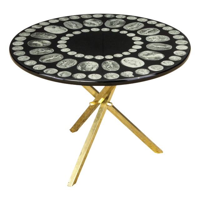 Cammei' Silver Cameos Motif Side Table by Piero Fornasetti, Signed For Sale