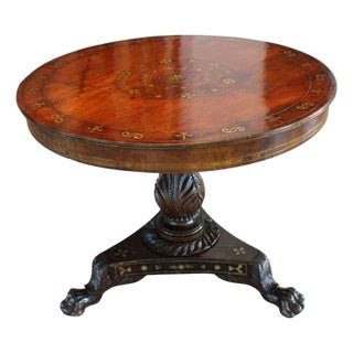 Antique William IV Style Brass-Inlaid Pedestal Center Table, Early 19th Century For Sale