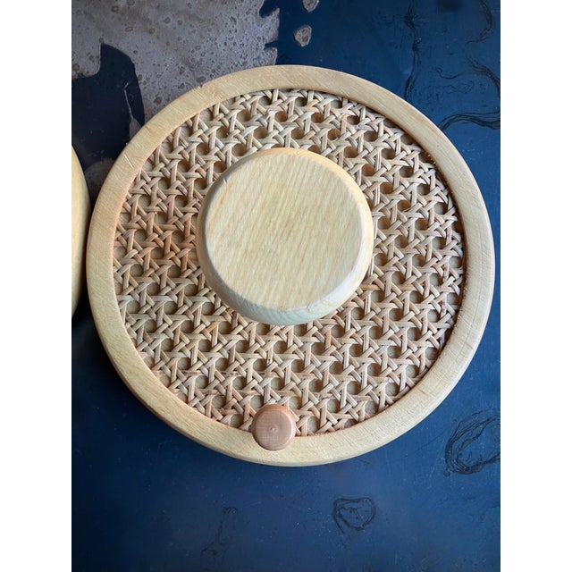 Mid-Century Modern Italian Coat Wall Hooks in Wood and Woven Cane, 1960s, Set of 2 For Sale - Image 11 of 13