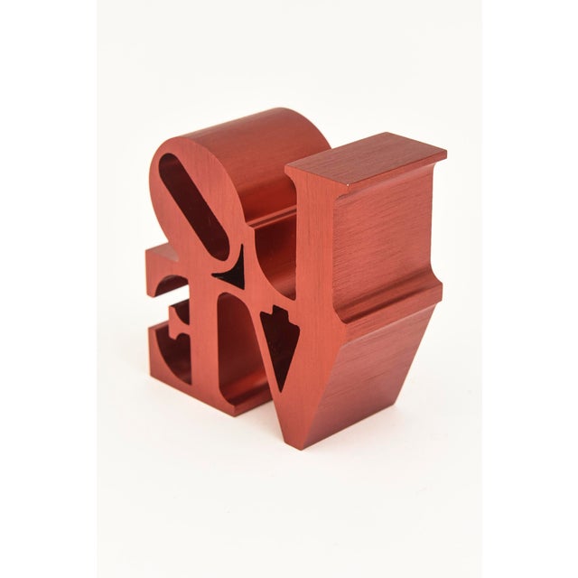 Metal Vintage Robert Indiana Red Love Sculpture Brushed Aluminum Paperweight/ Desk Accessory For Sale - Image 7 of 9