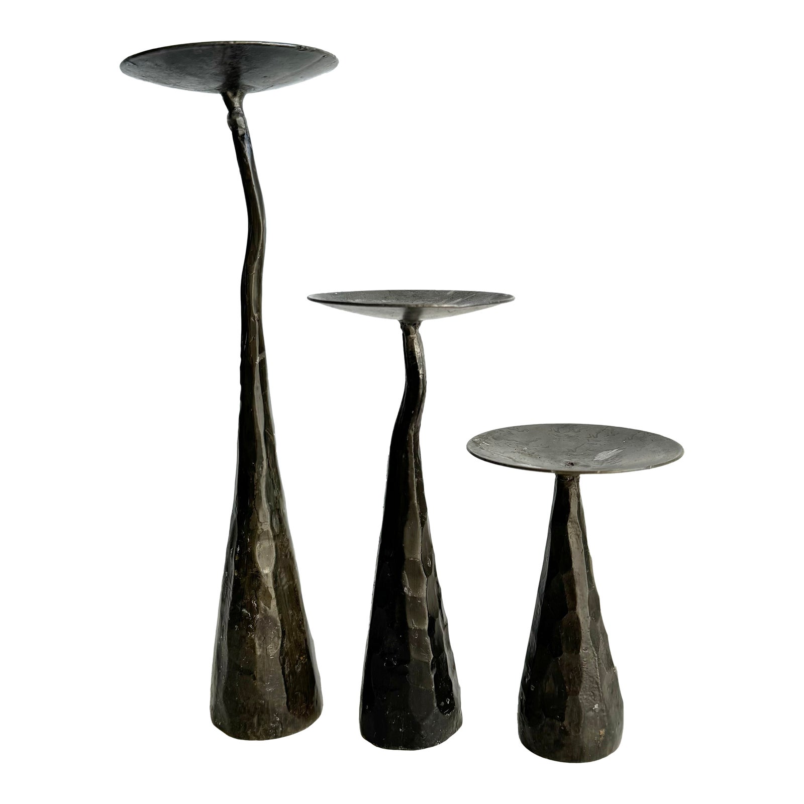 Candle Holders Heavy Solid Iron Candlestick Holders Textured Metal Graduated Set of 3