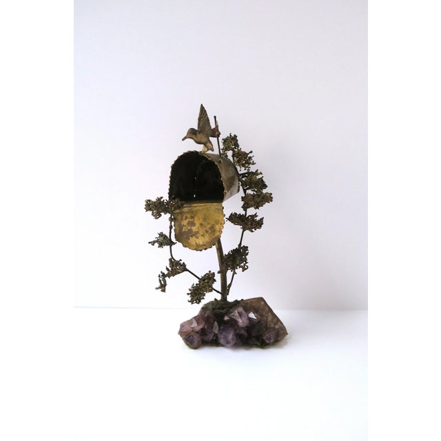 Mid-Century Modern Hummingbird Brass Amethyst Sculpture After Artist Silas Seandel, Circa Mid-20th Century For Sale - Image 3 of 11