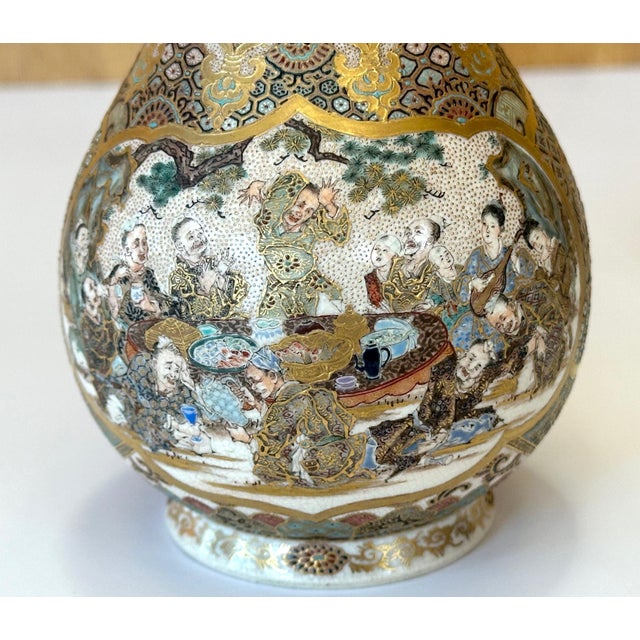 Ceramic Pair of Fine Miniature Satsuma Vase with Moriage Enamel Decoration by Seikozan For Sale - Image 7 of 12