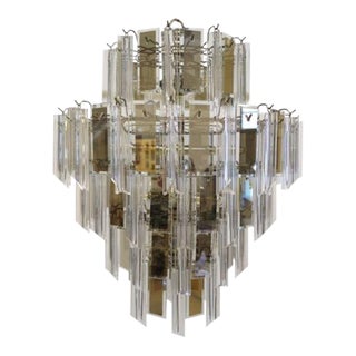 Mid-Century Brass Glass and Lucite Chandelier For Sale