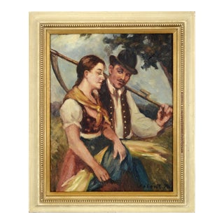 Hungarian Harvest Courtship 1920s by Pal Szlavik For Sale