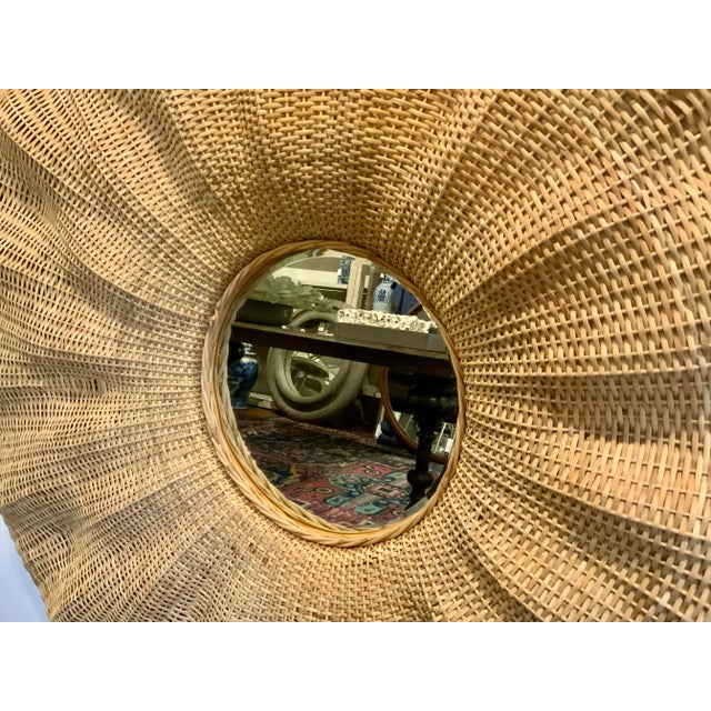 Original retail $2450, stylish Made Goods Organic Modern Rattan Large Larkin Wall Mirror, showroom floor sample