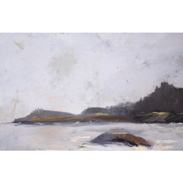 American Foggy Coastal Seascape in Oil on Illustration Board For Sale - Image 3 of 9