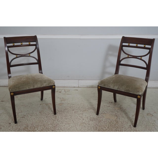 Set of 8 Henkel Harris Model 106 Mahogany & Brass Dining Chairs For Sale - Image 12 of 18