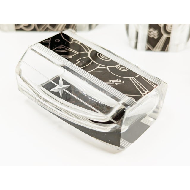 Art Deco Mirrored and Grinded Glass Decanter Set attributed to Karel Palda, 1930s, Set of 7 For Sale - Image 13 of 14