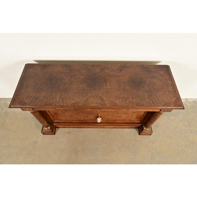 Baker Furniture Style French Empire Burl Wood Sideboard or Bar Cabinet With Mounted Ormolu For Sale - Image 12 of 15