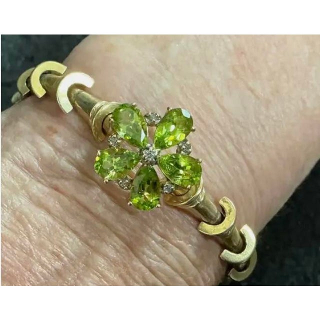 Metal Peridot and Diamond 14k Yellow Gold Bracelet For Sale - Image 7 of 10
