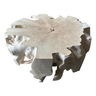 Andrianna Shamaris St. Barts Teak Wood Round Coffee Table For Sale